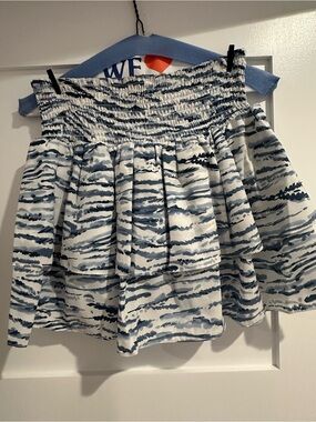 Blue & White Smocked Tiered Mini Skirt